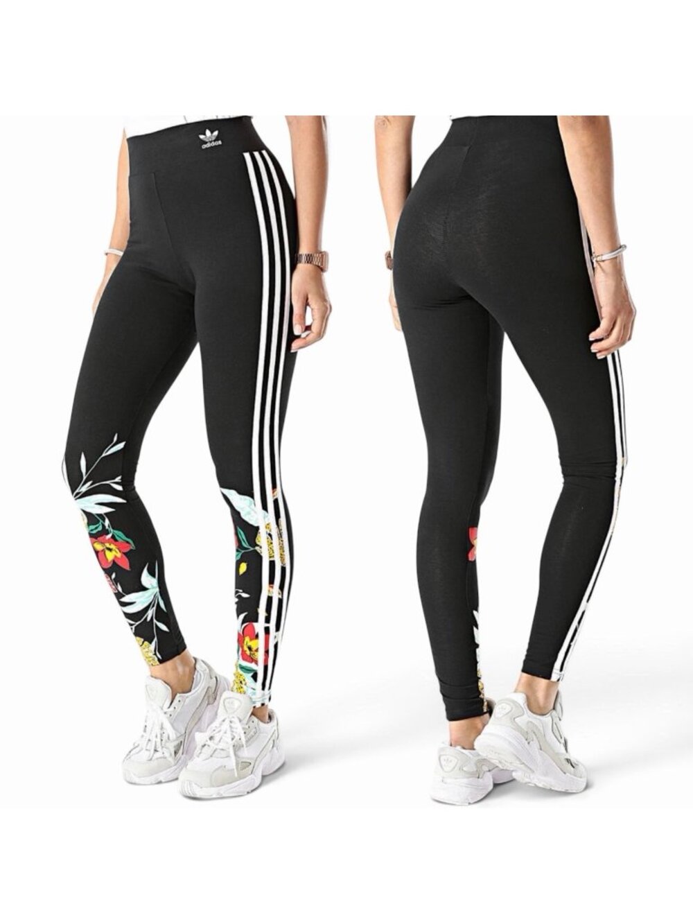 Adidas Originals Her Studio Leggings Size Small Floral Painted Side Stripes
